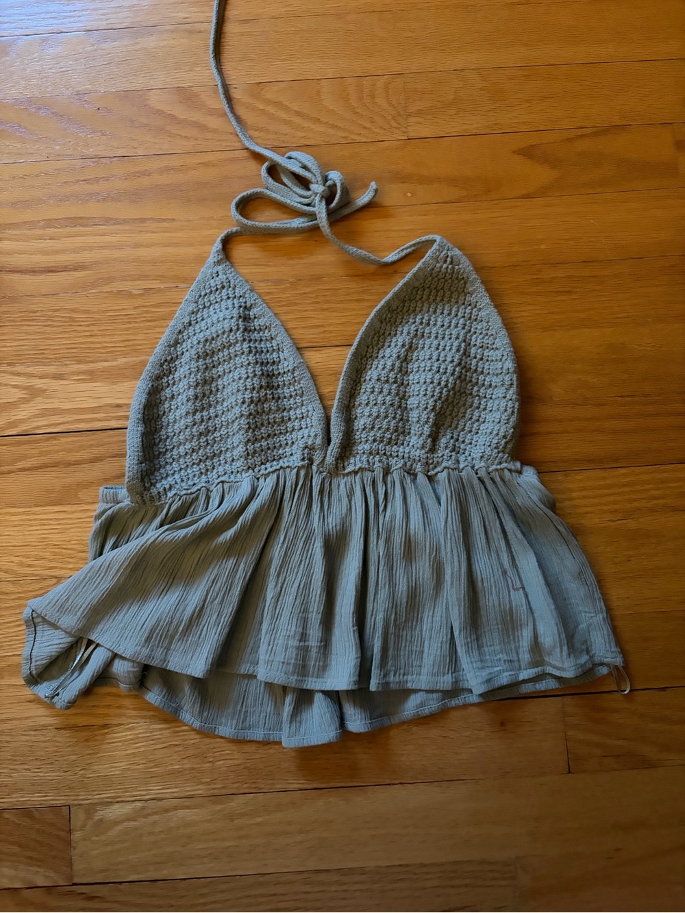 Garage Sage Green Crochet Halter Peplum Top - Picture 1 of 1